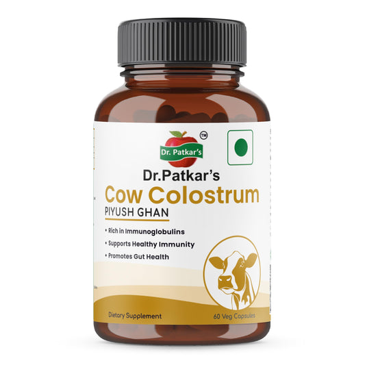 Dr. Patkar’s – Cow Colostrum 500 mg – Immune & Gut Health Supplement – High-Potency Colostrum Formula – Natural – 60 Vegetarian Capsules
