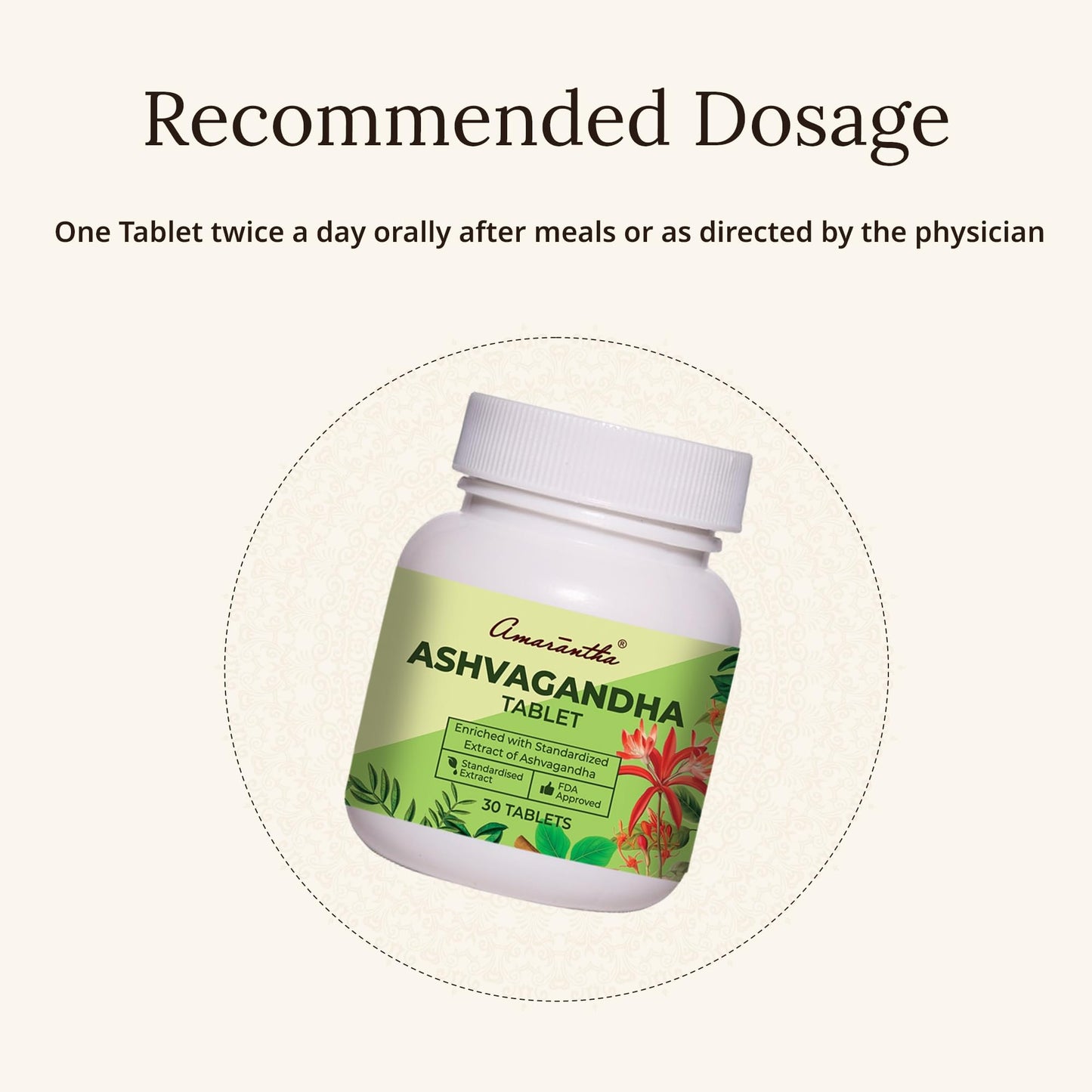 Amarantha Ashvagandha Tablet (30 Tablet) | Supports Stress Management, Sound Sleep, Calm Mind & Immunity | Ayurvedic Herbal Supplement for Men & Women