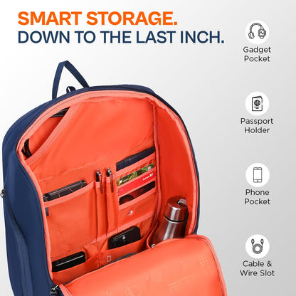 Skybags Rynex 01 XL Formal Backpack 32L with Laptop Compartment for Men & Women With Rain Cover,Smart Sleeve, Ergonomic Back & Shoulder Strap (Navy Blue)
