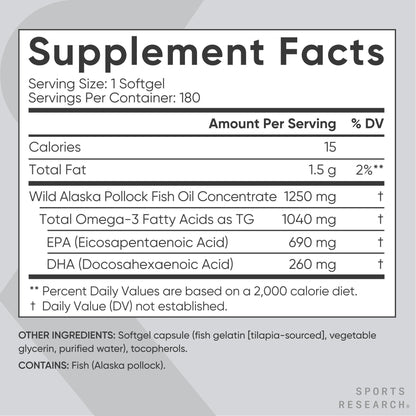 Sports Research Omega-3 Fish Oil From Wild Alaska Pollock (1250Mg Per C- image 5