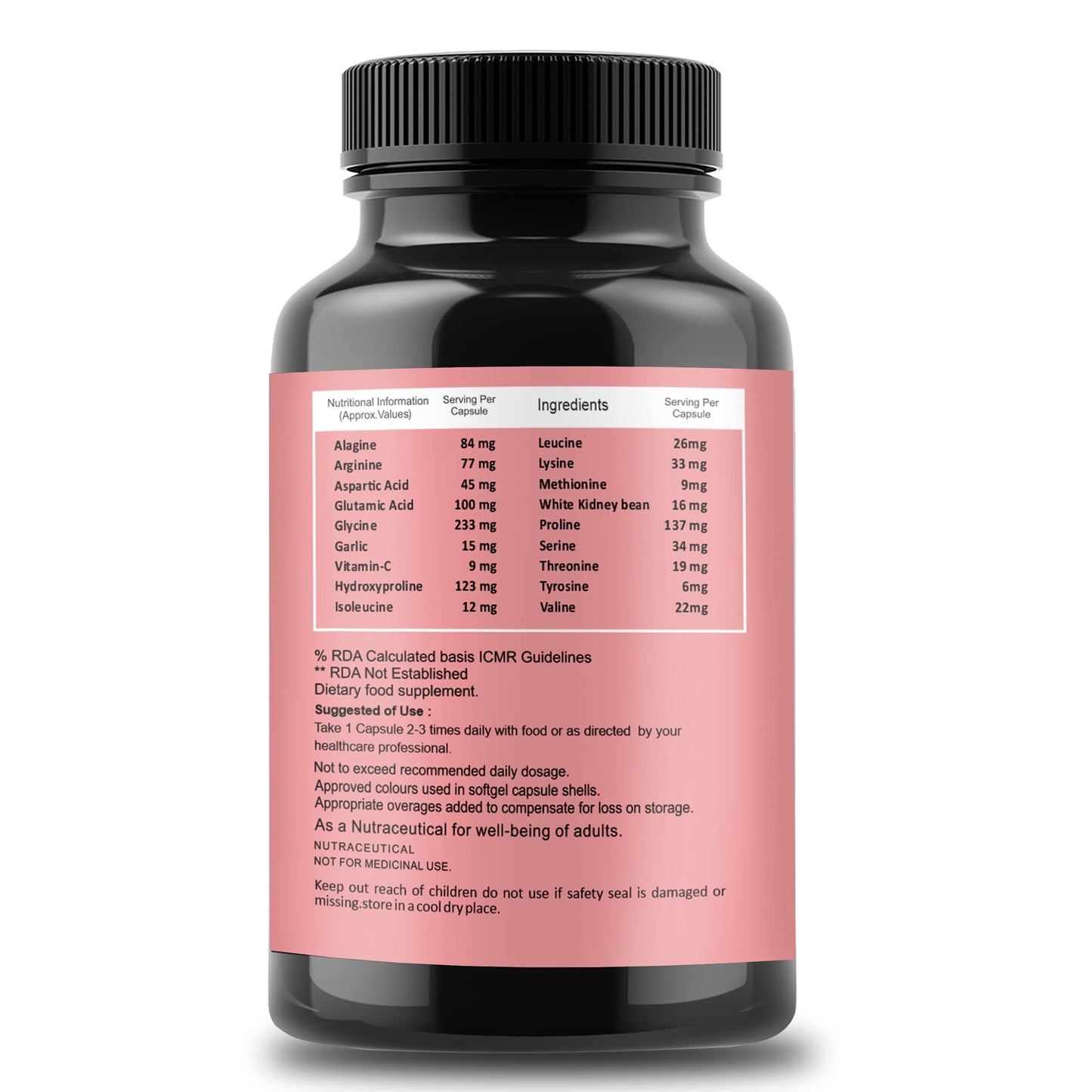 Pure & Pure Healthcare Organic Plant-Based Collagen Builder Supplement for Women, Boost Skin, Hair, Nail Joint & Bones Health, Vegan Formula for Radiant Beauty, 120Vegetarian Capsules 60 in each Pack