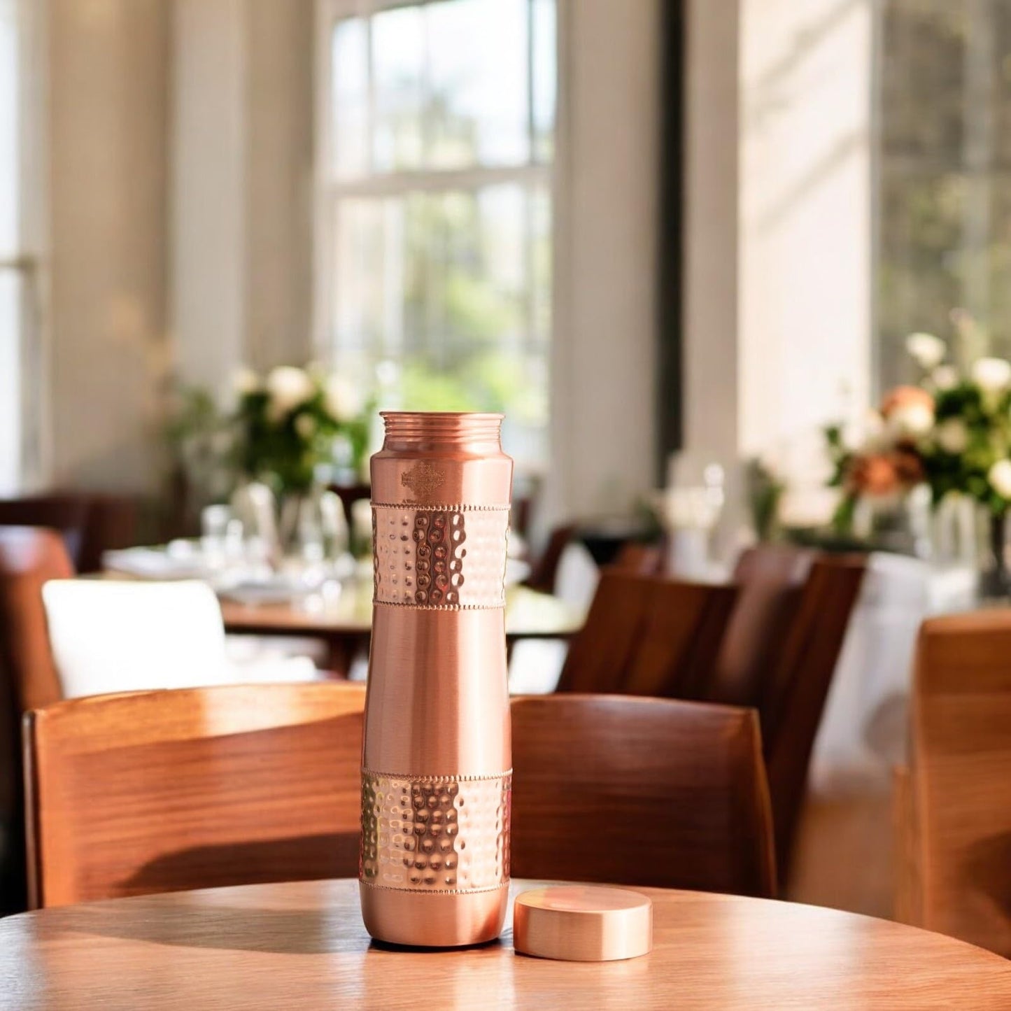 INDIAN ART VILLA Pure Copper Water Bottle With Half Lacquer Hammered Ch- image 3