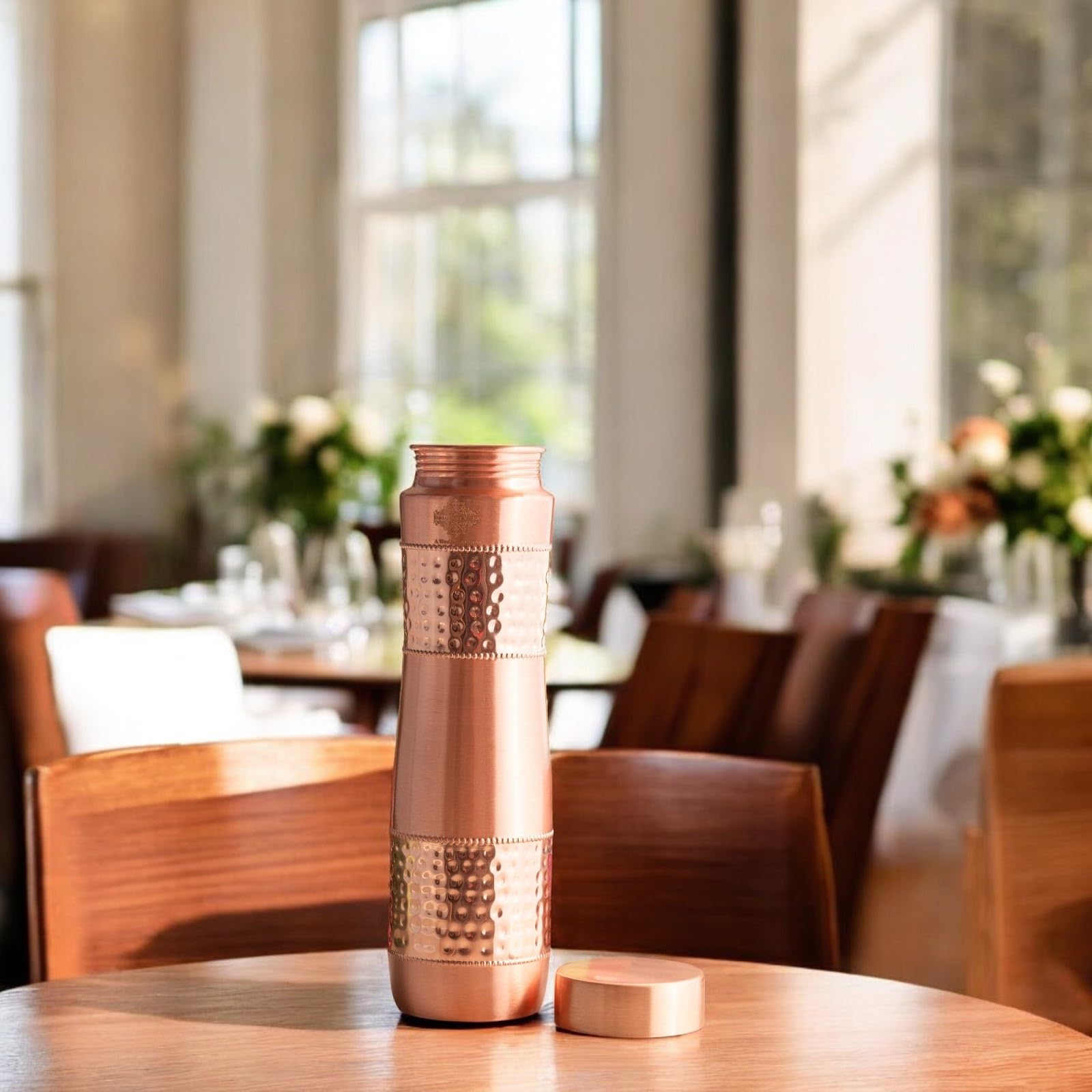 INDIAN ART VILLA Pure Copper Water Bottle With Half Lacquer Hammered Ch- image 3