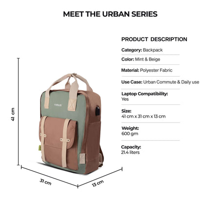 Timus Miami Polyester 21L Mint Casual Backpack | For Men and Women | College Office Travel Backpack | Laptop Backpack