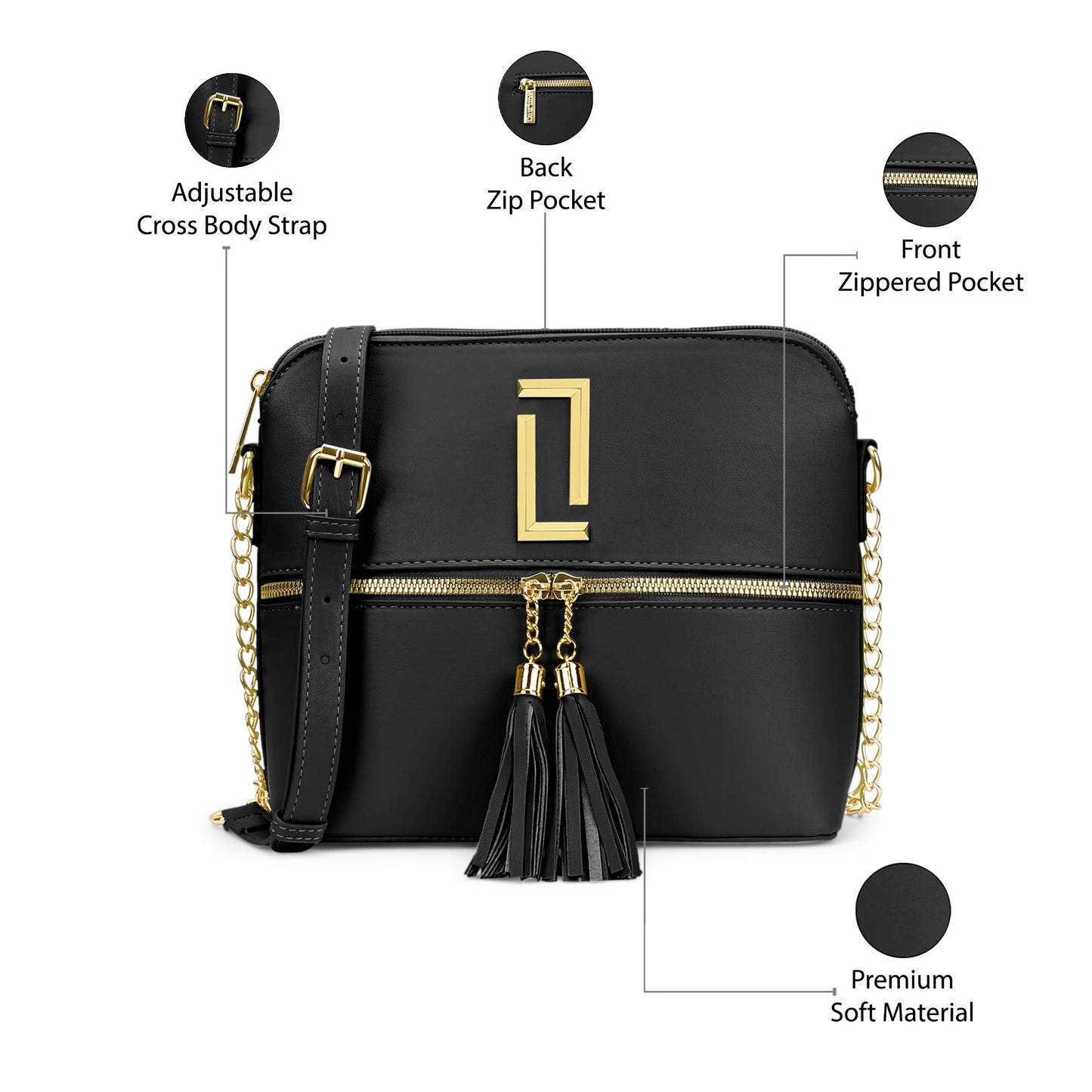 Lavie Luxe Women's Mono Tiara 25 Medium Monogram Print Tassel Cross Body Sling Bag | Ladies Purse Handbag | Ladies Gift