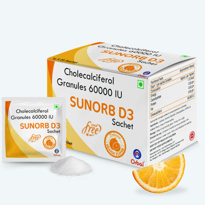 Orbal Vitamin D3 60000 IU - Cholecalciferol Vitamin D Supplement powder for Women & Men | Orange Flavour | Strong Bones | Calcium Absorption | Boosts Immunity | 20 Sachets,