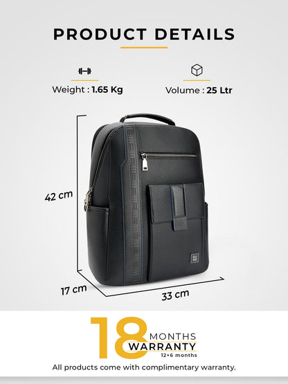 EUME Nexa Backpack Bag For Man, Charcoal Black | 2 Large Compartment office Laptop Backpack | Fits Up to 15.6" Laptop | Vegan Leather | Travel Bag | Laptop Backpack For Men and Women