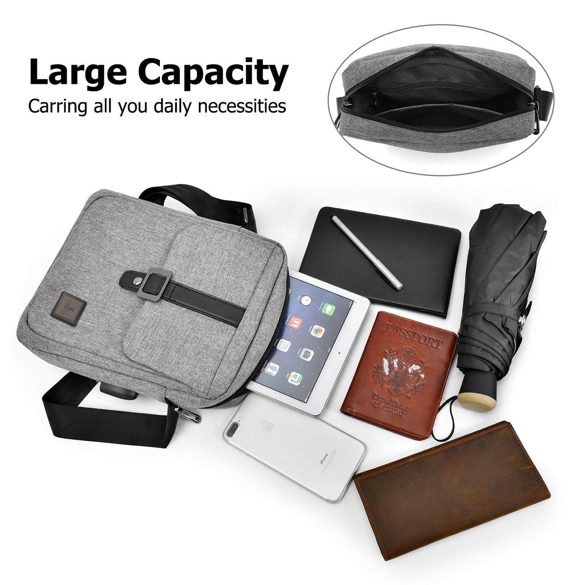 The Clownfish Single Shoulder Unisex Water Resistant Polyester 10.6 inch Tablet Bag Sling Bag with External USB Interface (Grey)