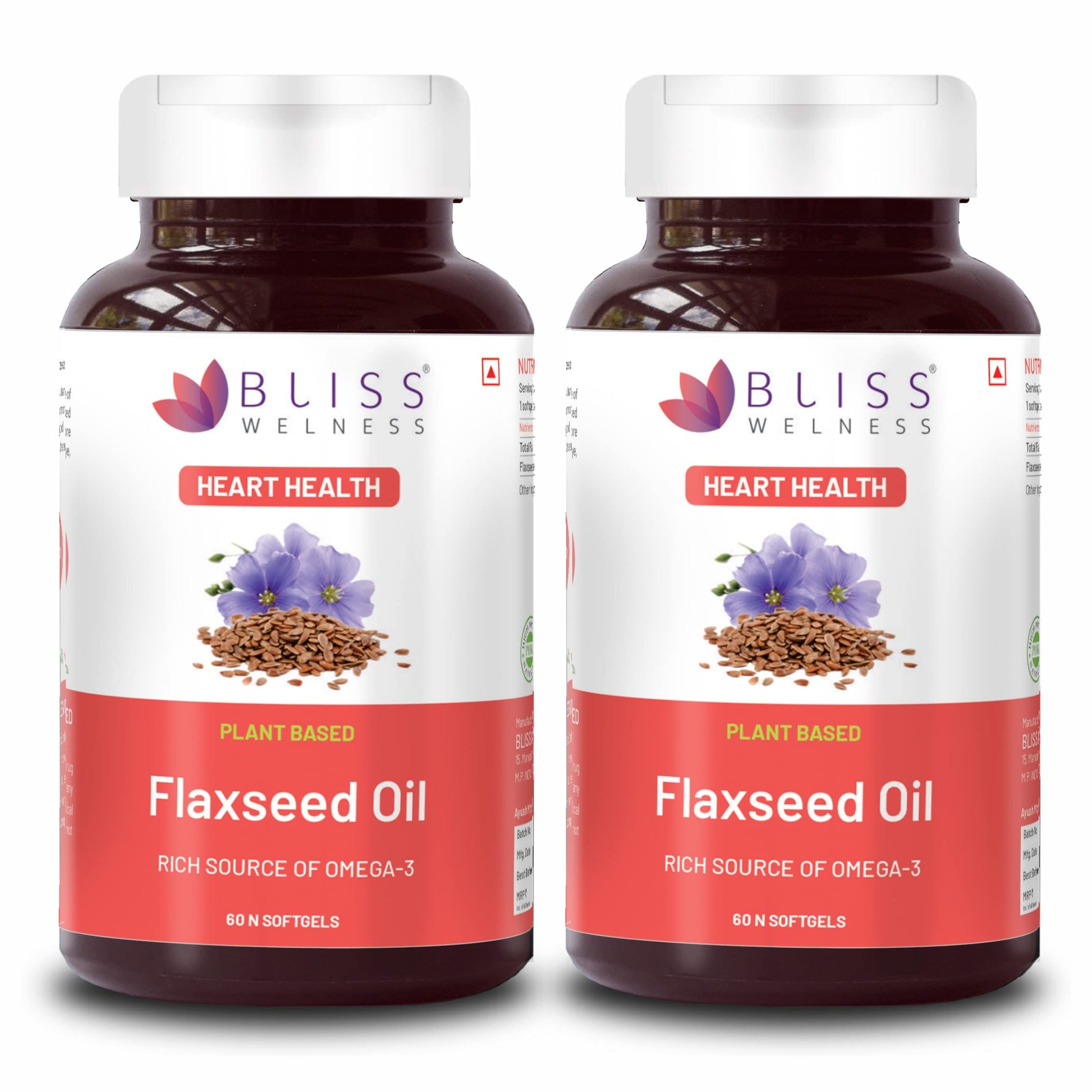 Bliss Welness Organic Flaxseed Oil 2000MG Omega 3 6 9 Cold Pressed Heart Brain E