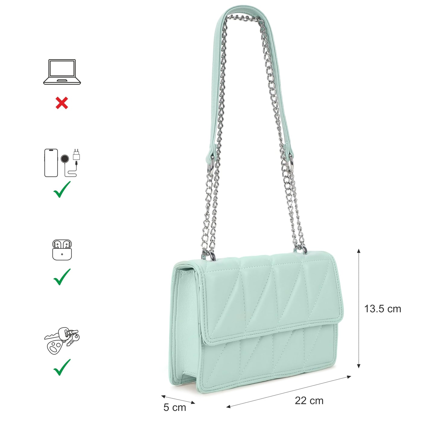 Fastrack Casual Sling Bag with Magnet Button Closure for Girls, Small Size with Internal Organiser, Handheld Design and Metal Chain Sling