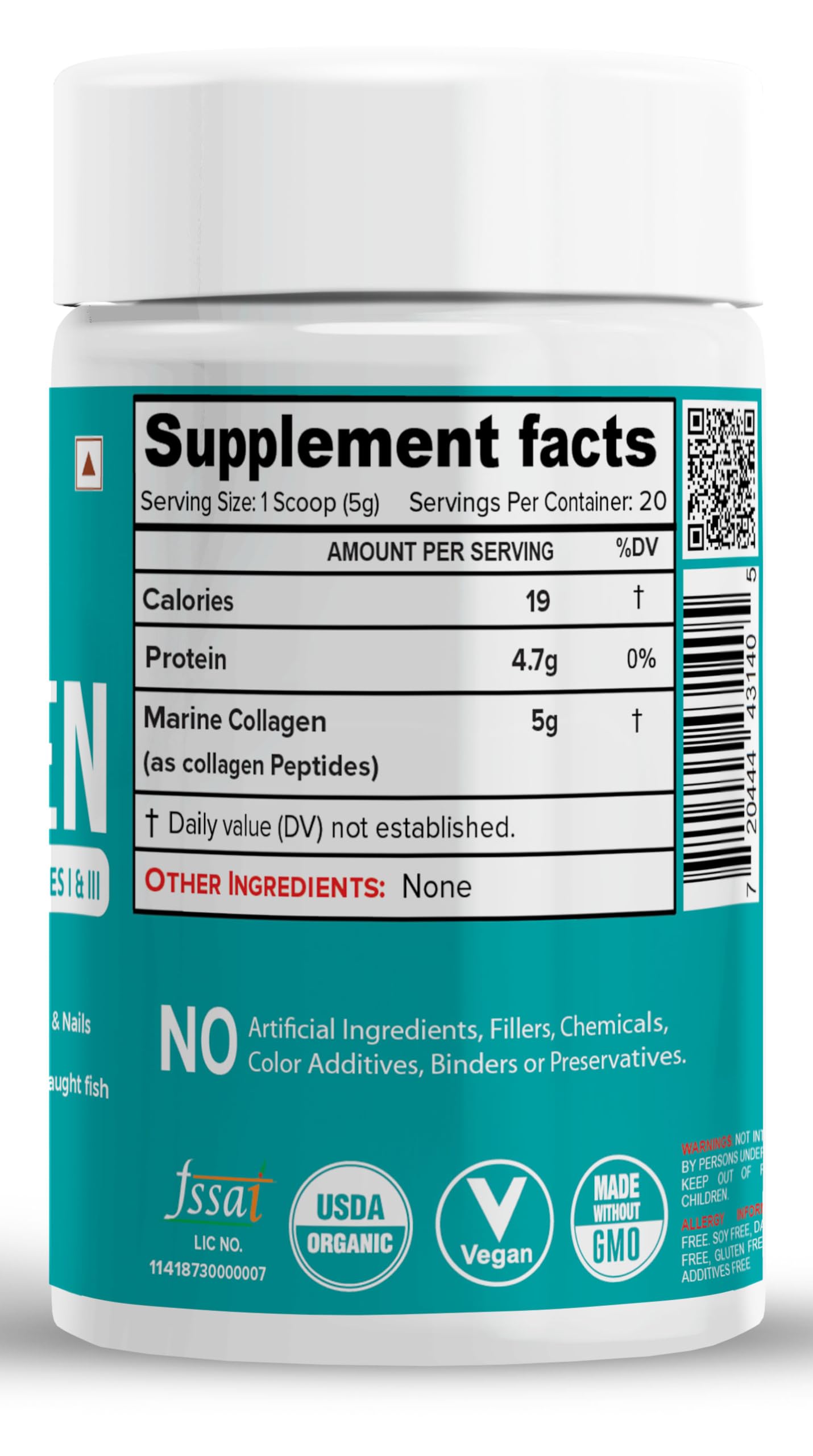 NutriJa Marine Collagen Peptides – Hydrolyzed Fish Collagen - Highly Bioavailable - 100g | Clinically Proven Ingredient with 95% Protein, Supports Healthy Skin, Hair, Nails, Bone & Joint -Unflavoured