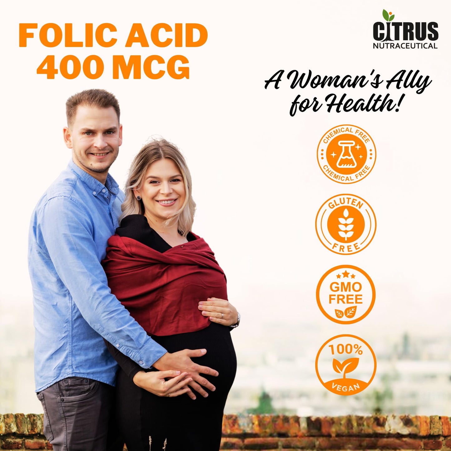 CITRUS NUTRACEUTICAL Folic Acid For Healthy fetal development, Heart, blood and celullar health- 60 Capsules (Pack of 2)