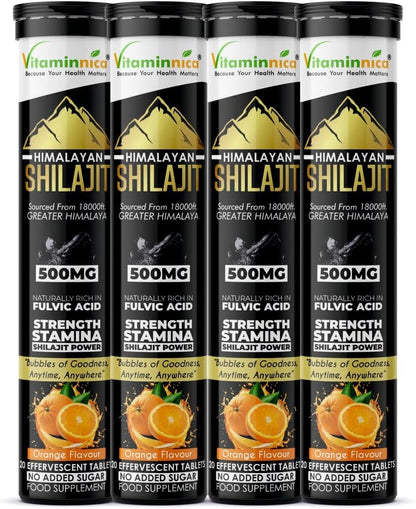 Vitaminnica Himalayan Shilajit Gold Effervescent Tablets, Orange Flavour, High Strength Fulvic Acid, Pack of 4, 20 Count