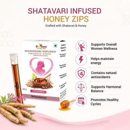BeeCause Shatavari Infused Honey | Ayurvedic Shatavari for Women Wellness & Daily Vitality | Supports Hormonal Balance & Healthy Cycles | Non-Hormonal Women’s Wellness Zip | Travel Friendly 30 Zips (240g)