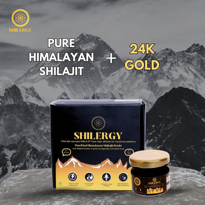 SHILERGY Shilajit/Shilajeet Gold Resin - 20g | Boost Energy, Muscle Growth & Stamina | Ayurvedic & Infused with Ashwagandha, Safed Musli with 24 Carat Gold Aurum. (20 g (Pack of 1))