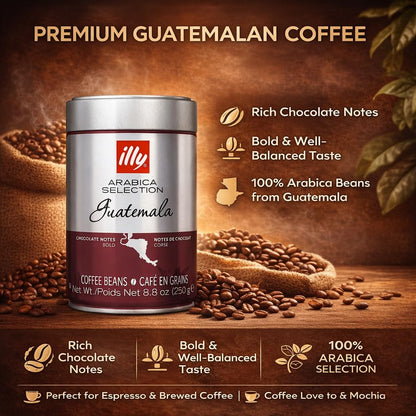 Illy Arabica Selection Guatemala Whole Bean Coffee 250g Tin, Premium 100% Arabica Beans with Chocolate Notes, Medium to Bold Roast Gourmet, Authentic Italian Coffee Beans for Espresso & Machines, By COUGAR – (Imported-UK)