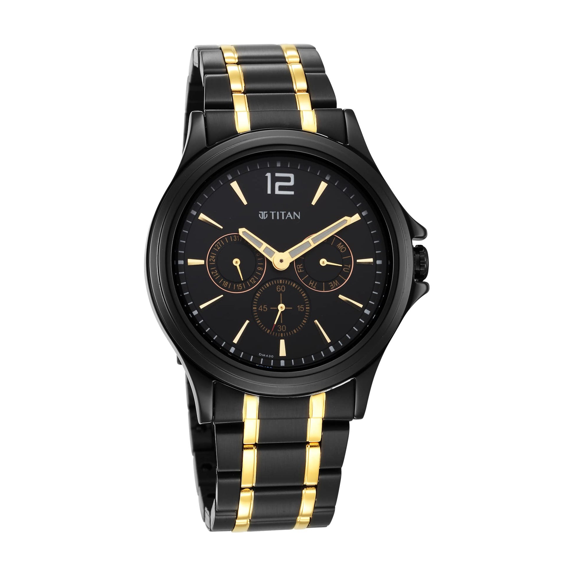 Titan Black and Gold Black Dial Quartz Multifunction Stainless Steel St- image 5