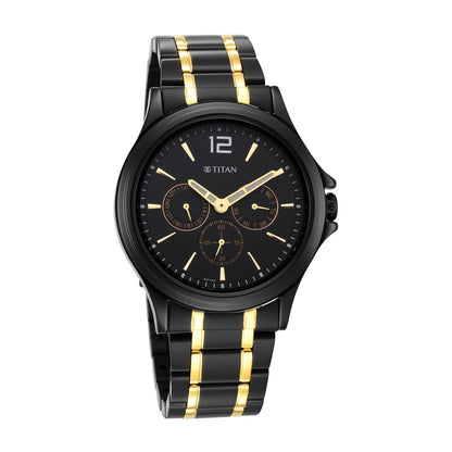 Titan Black and Gold Black Dial Quartz Multifunction Stainless Steel St- image 5