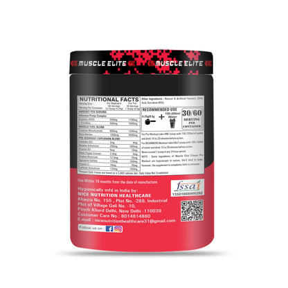MUSCLE ELITE FITNESS Pre Workout Body Supplement – 255g, Watermelon Flavour