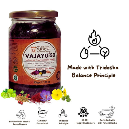 Deep Ayurveda Vajayu® 50 Prash | Ayurvedic Superfood with 30+ Herbs for Men’s Wellness | Boosts Testostrone Level, Energy, Strength, Stamina & Vitality | 500g Pack