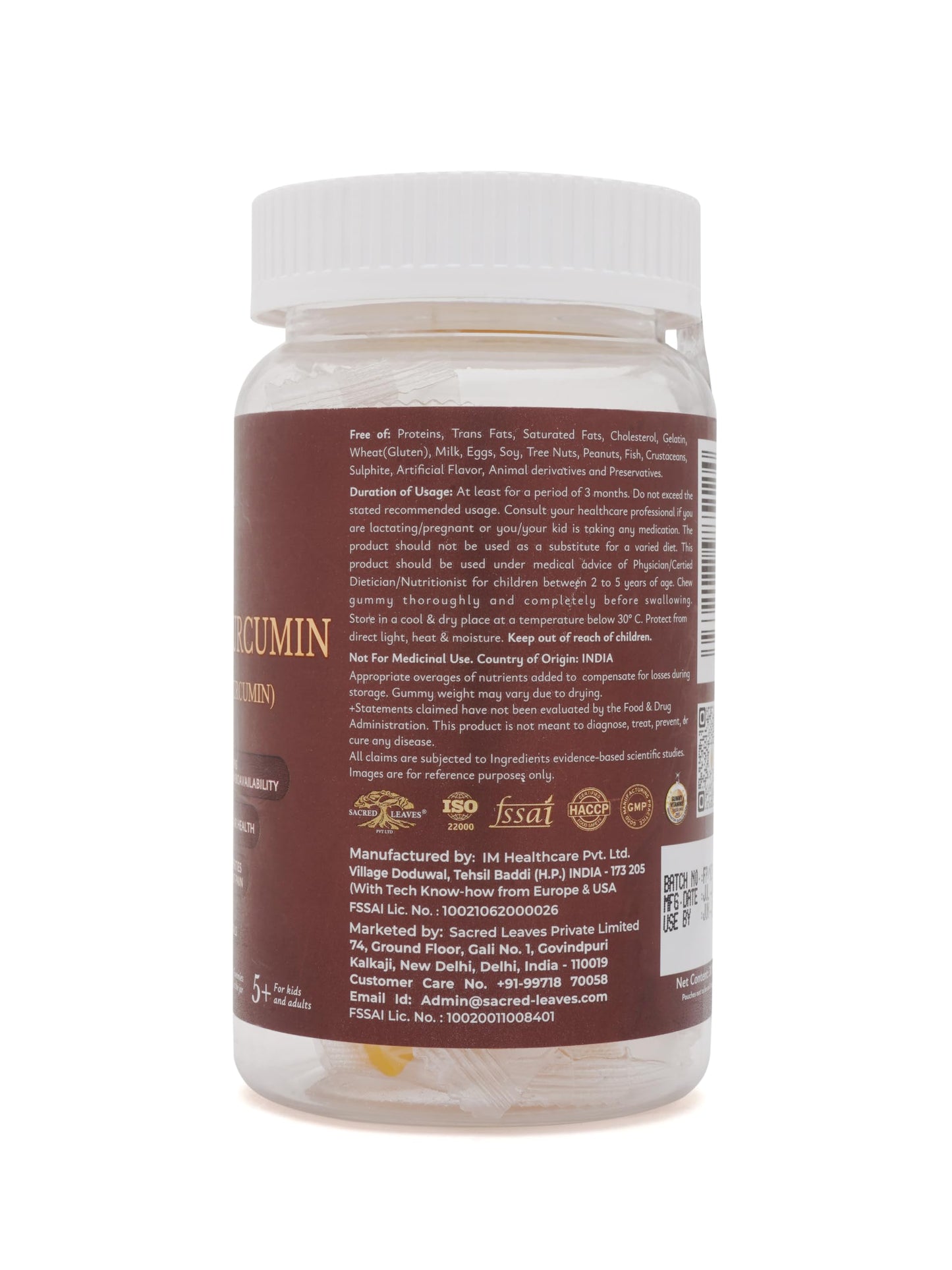 SACRED LEAVES Active Curcumin Gummy Anti-inflammatory & Antioxidant Immunity Booster| Joint & Muscle Help for Kids, Adults | Vitamins, Minerals & Supplements | Gluten-Free | Mango Flavour | 30 Gummies