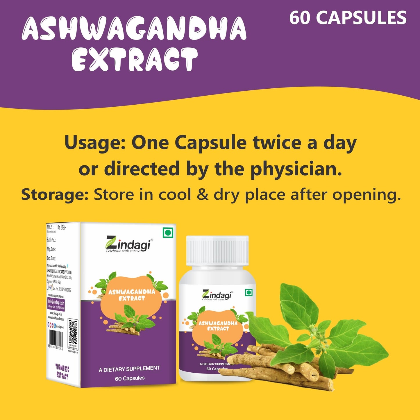 Zindagi Ashwagandha Capsules | Herbal Supplement| (Pack of 3))