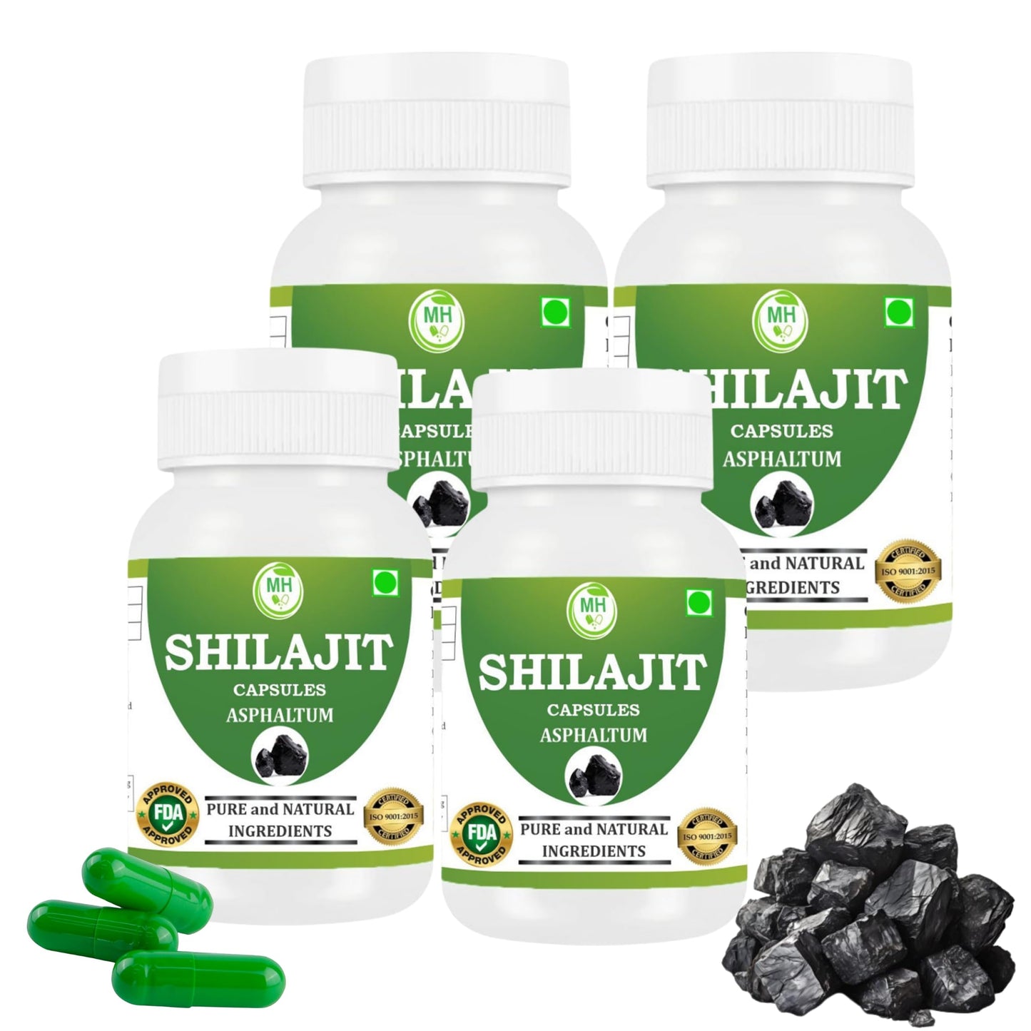 Morsan Healthcare SHILAJIT Capsules – 60 Veg Capsules | Pure Asphaltum Extract (Shuddha Shilajit) | Natural Ayurvedic Supplement | Plant-Based Wellness Formula | Pack of 4