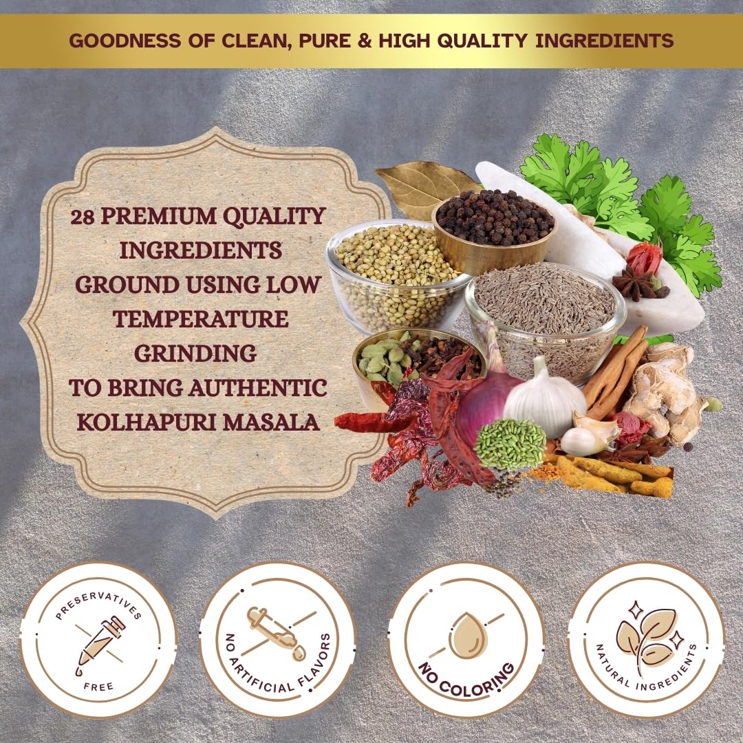SRV SPICES Iron Pounded Assal Kolhapuri Masala | Authentic Kolhapuri Kanda Lasun Blend | Traditional Maharashtrian Onion Garlic Masala | 57 Years of Expertise | 100g Pack