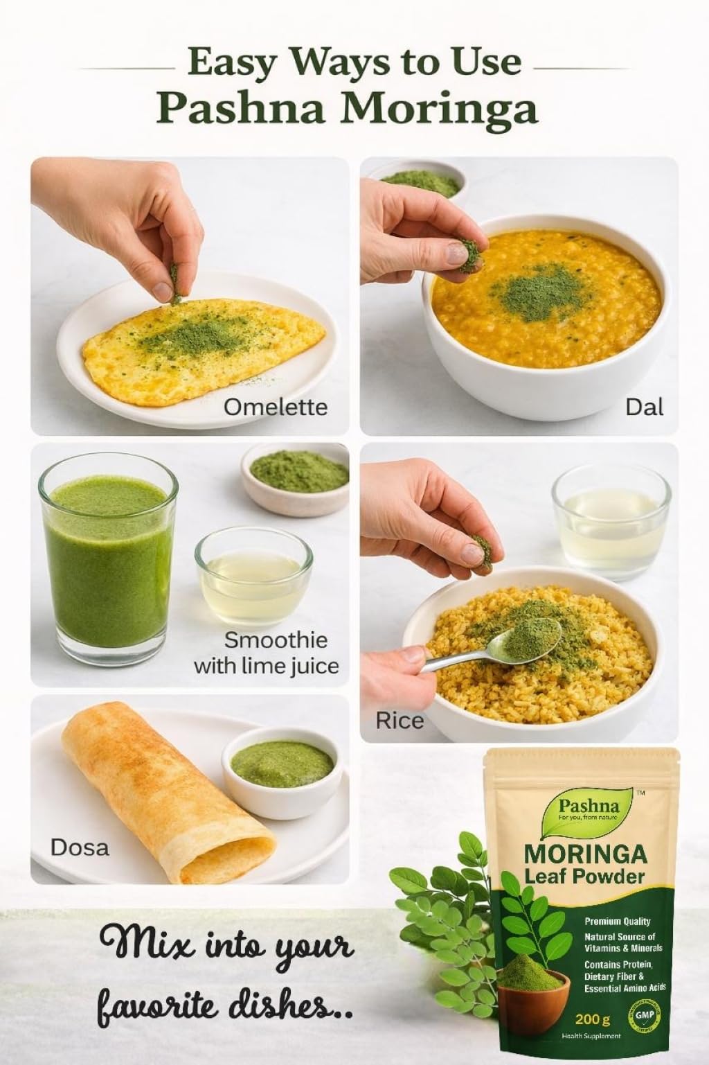 Pashna Moringa Leaf Powder 200g | Drumstick Leaves (Sahjan/Murungai Keerai) | Natural Plant-Based Health Supplement for Energy, Immunity & Detox Support