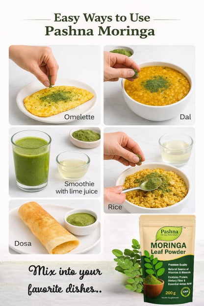 Pashna Moringa Leaf Powder 200g | Drumstick Leaves (Sahjan/Murungai Keerai) | Natural Plant-Based Health Supplement for Energy, Immunity & Detox Support
