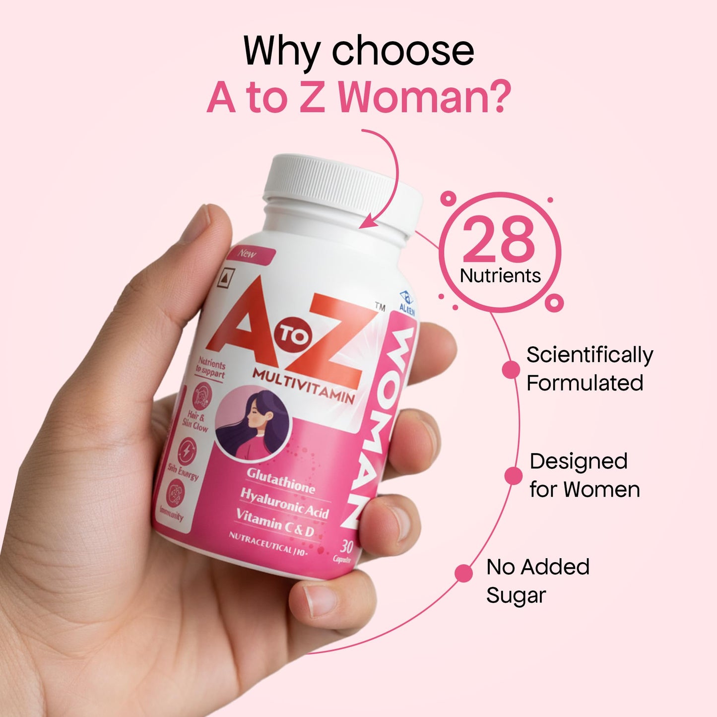 A to Z Multivitamin Woman | Complete Daily Nutrition for Women | Supports Skin Glow, Hair Strength, Hormonal Balance & Energy | With Biotin, Iron, Ashwagandha, Evening Primrose Oil & Antioxidants