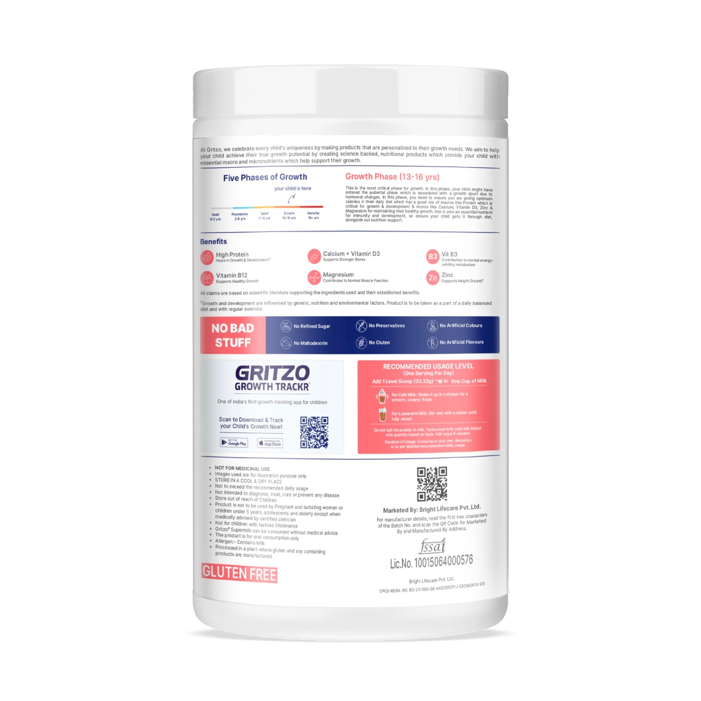 Gritzo SuperMilk Athlete (13+y Boy & Girl), 17g Protein Powder (Double Chocolate, 400g) | Zero Refined Sugar, 20 Vitamins & Minerals