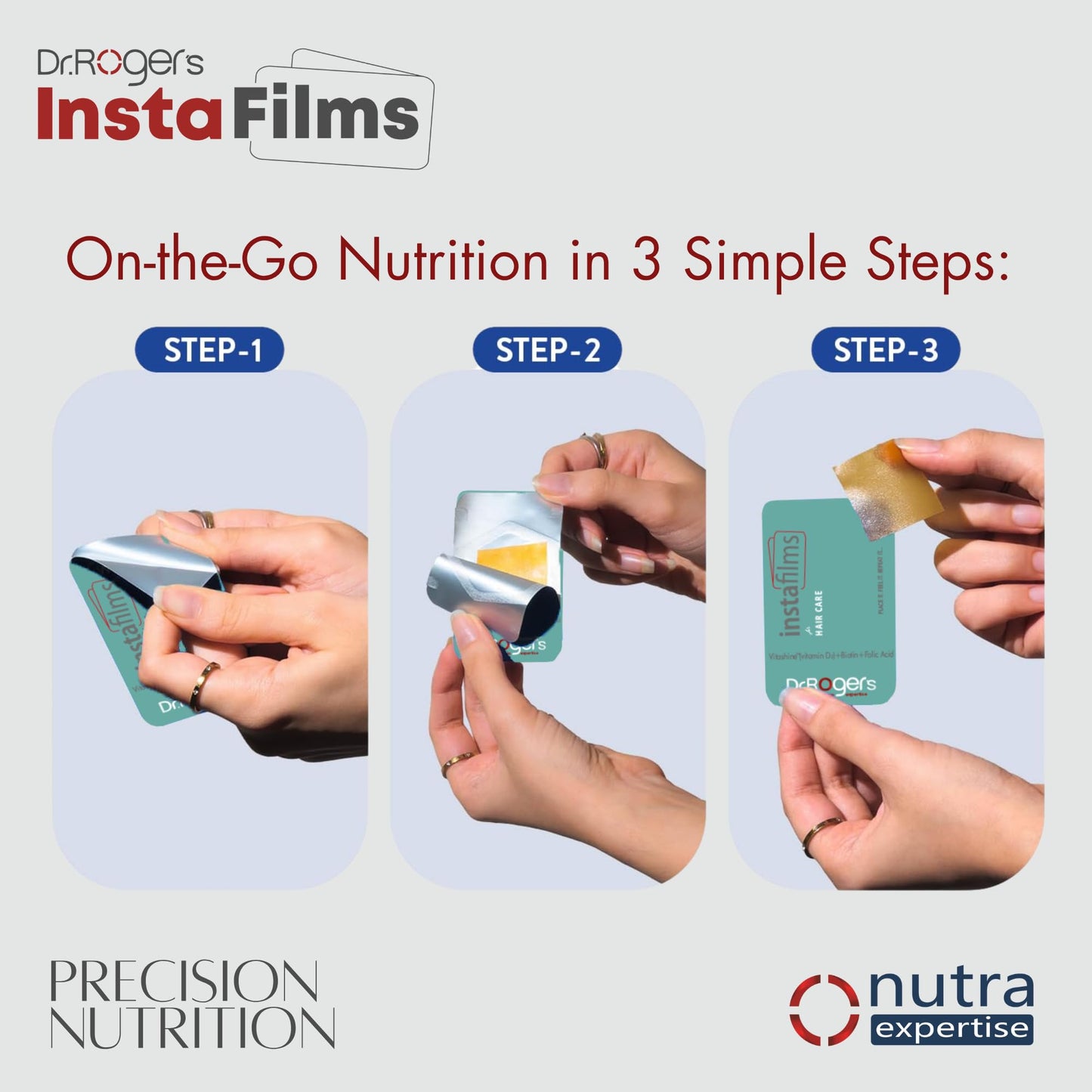 Nutra Expertise Hair Care Insta Films with Vitashine, Biotin & Folic Acid for Healthy, Thick & Shiny Hair, 15 Oral Films in Zipper Pouch