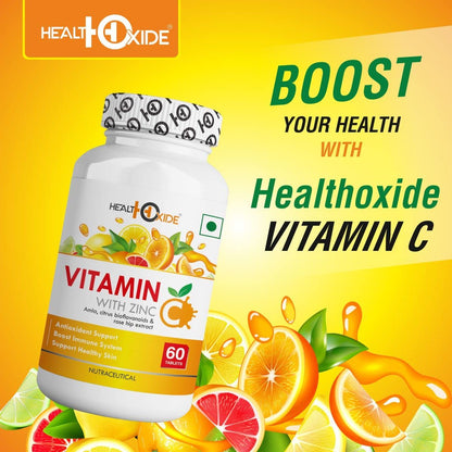 HEALTHOXIDE Pure Vitamin C 1000mg Tablet Supplement- Boost Immune System, Skin Glow, AntiOxidant - 60 Tablets