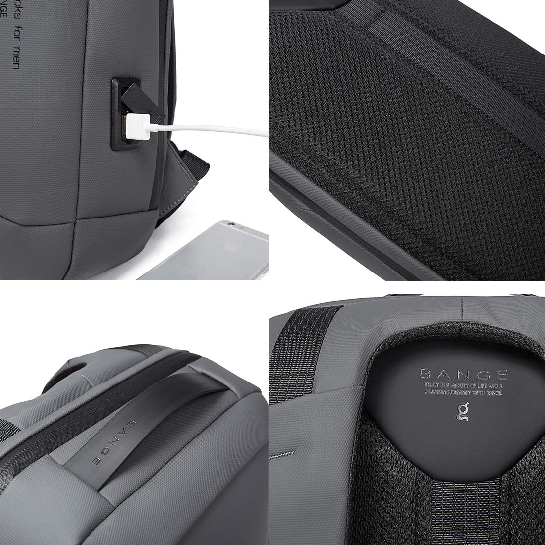 BANGE Water Resistant Anti-Theft Unisex Travel Laptop Backpack with USB- image 4