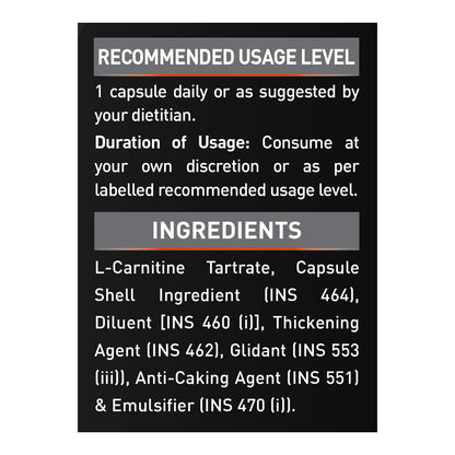 MuscleBlaze L-Carnitine L-Tartrate for Adults, Helps Convert Fat into Energy (Unflavoured, Capsules 60 Count )