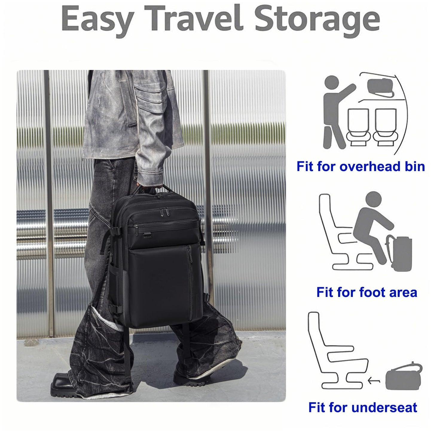 Arctic Hunter Expandable Travel Backpack For Men 35L Shockproof EVA Back Pad Water-repellent Heavy Duty & Large 17.3-inch Laptop Bag For Business Trip,Travel Abroad (Black)