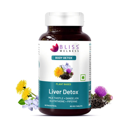 Bliss Welness Liver Detox | Milk Thistle Silymarin Dandelion Glutathione Piperin