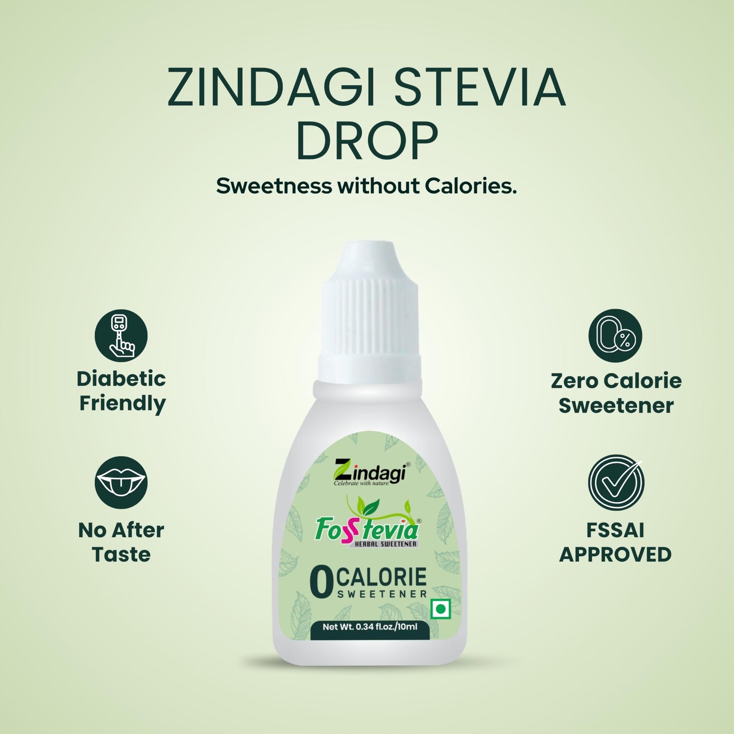Zindagi Stevia Liquid Drops | Zero Calorie & Sugar Free Sweetener | 200 Servings