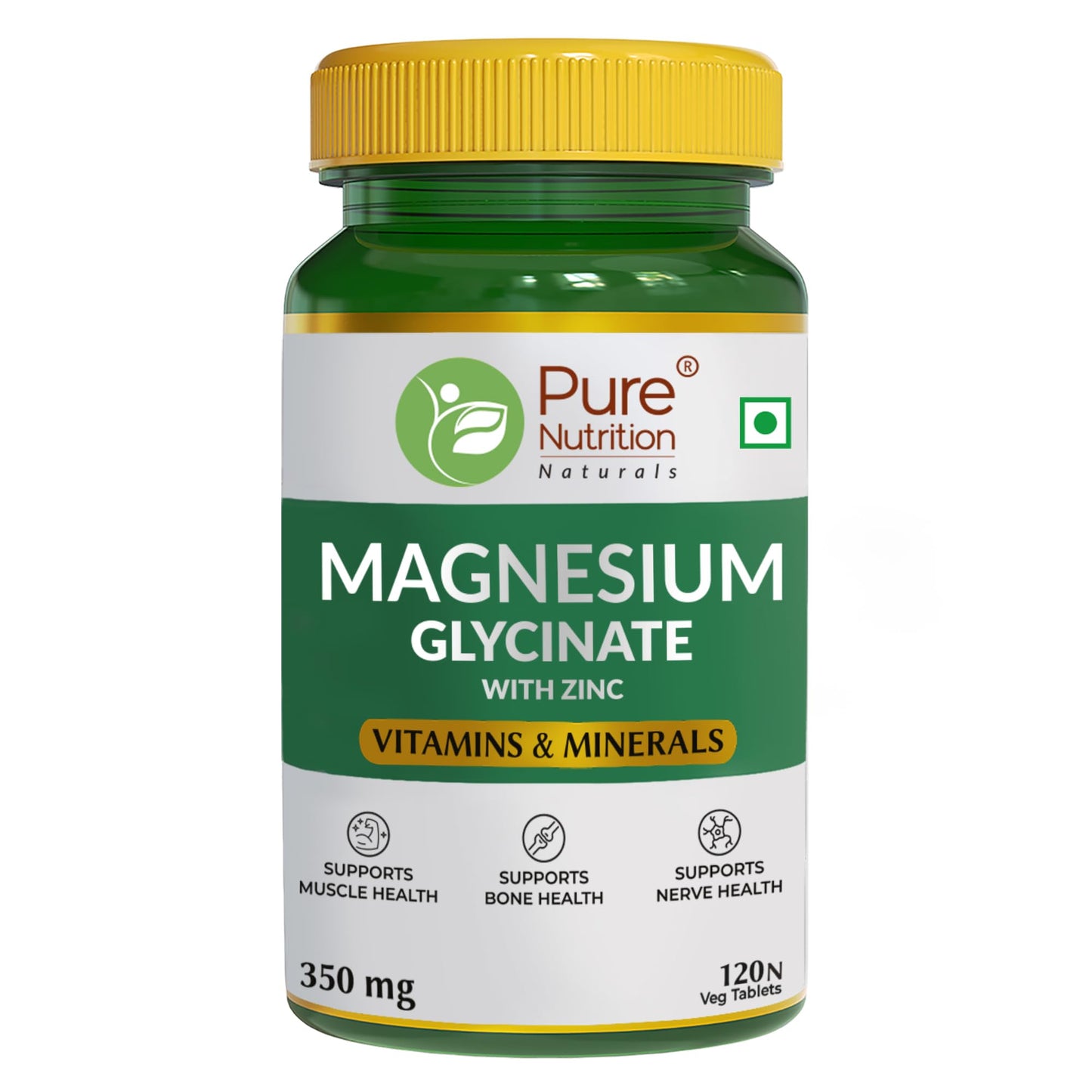 Pure Nutrition Magnesium Glycinate with Zinc Supplement 350 mg - 120 Tablets | High Absorption Magnesium Supplement for Bone, Muscle & Nerve Vitality | Supports Calm, Sleep Quality & Cramp Relief
