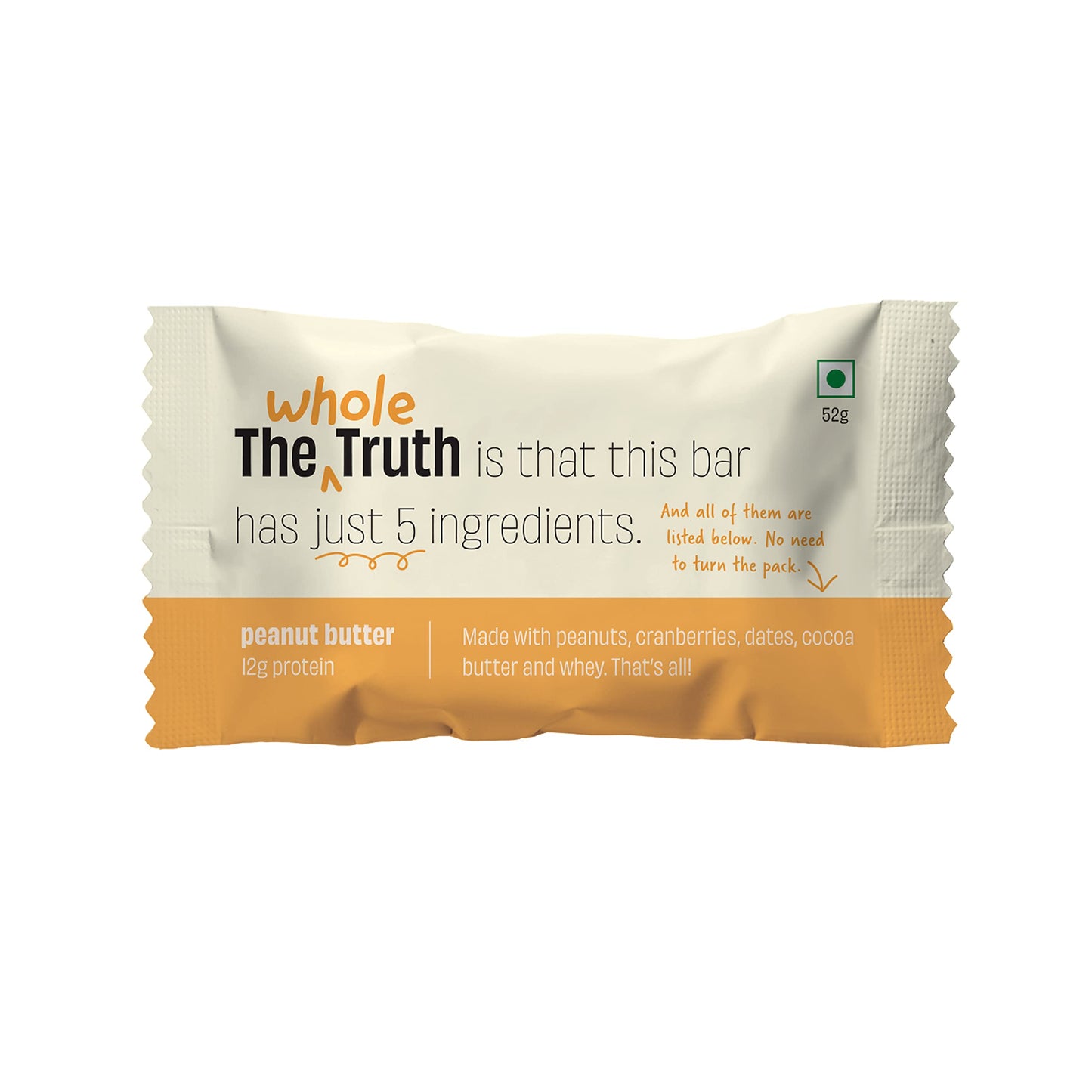 The Whole Truth - Protein Bars | Peanut Butter | Pack of 6 x 52g each | No Added