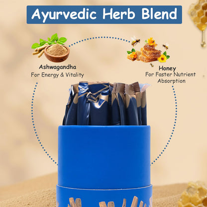 AYODH Ashwagandha Honey Sticks KSM 66 Ashwagandha Vanilla Syrup Raw Honey for Women Men Supports Relaxation Stamina Immunity Calmness 30 Sticks | Pack of 2
