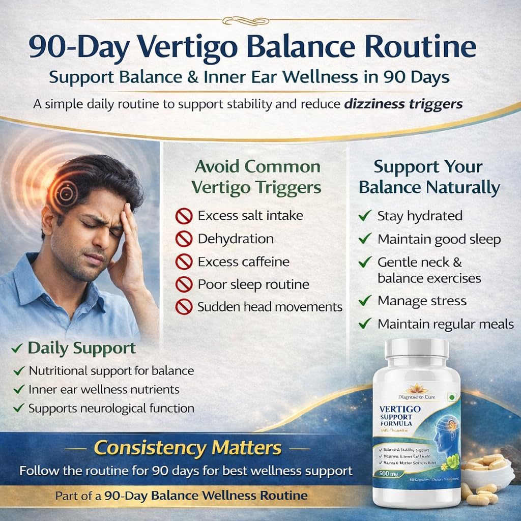 Vertigo Support Capsules – Dizziness & Inner Ear Balance Supplement | Thiamine TTFD, Vitamin B6, B12, D3, Magnesium, Ginkgo Biloba, Ginger & Taurine | Motion Sickness, Nausea & Nervous System Support | 60 Capsules