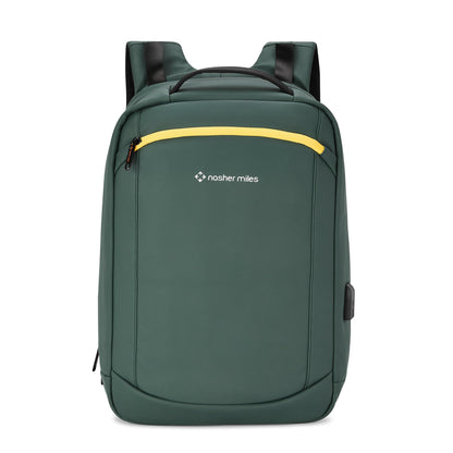 Nasher Miles Queens Passenger Workpack 22 Liters Water Resistant, Padded, Premium Reversed Polyester Olive Green Laptop Backpack | USB charging| Unisex | Ideal For Office