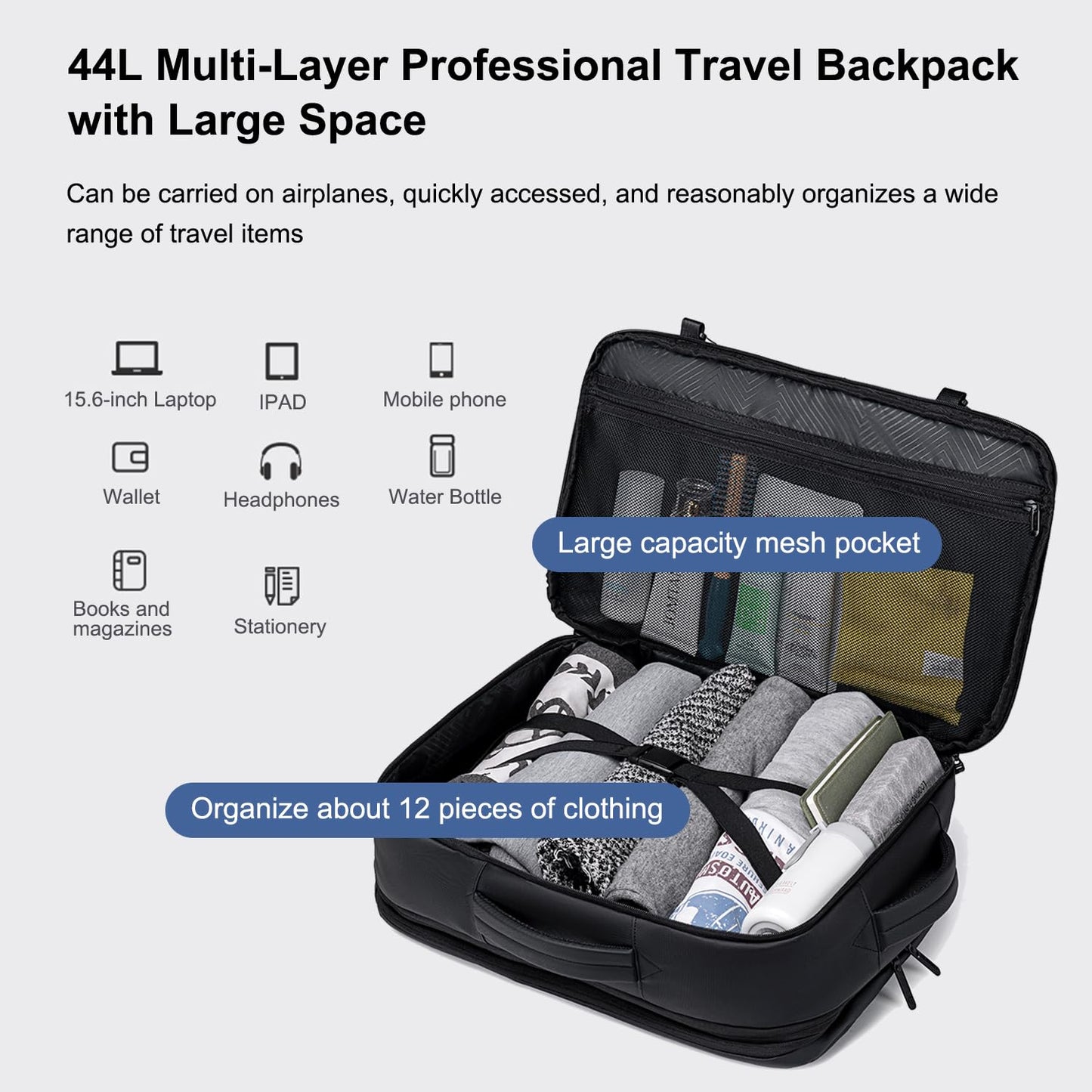 GOLDEN WOLF Travel Backpack for Men 44L Heavy Duty Laptop Backpack Expa- image 7