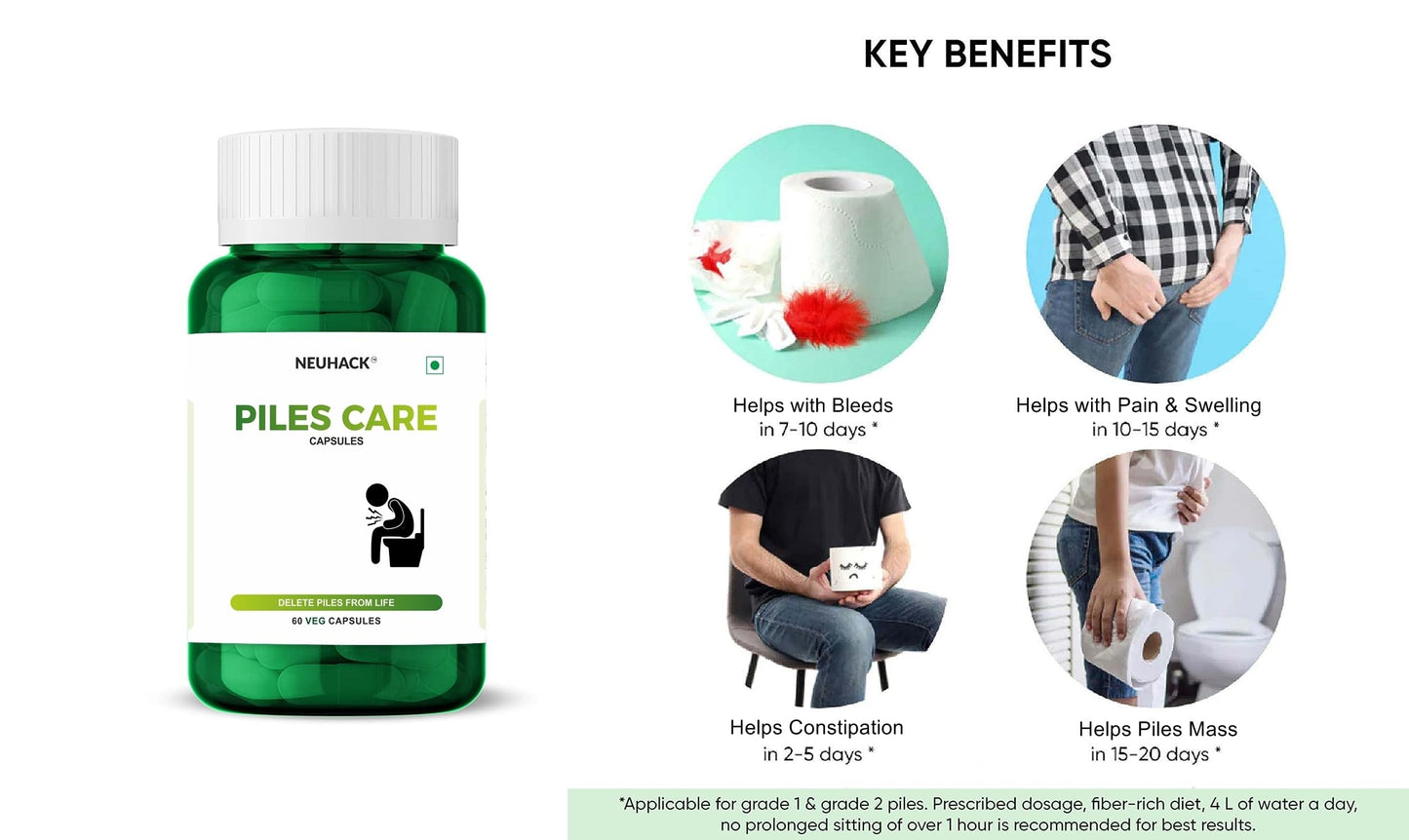 Neuhack Piles care capsules - 60 veg caps | Herbal Piles Medicine | Fast relief from hemorrhoids & fissure