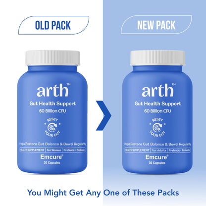 Arth Gut Health Capsules | Prebiotic & Probiotic Supplement with 60 Billion CFUs | Helps with Digestive Health, Gut Balance, Bowel Regularity, Bloating & Gas | Supports Immunity| 30N Veg