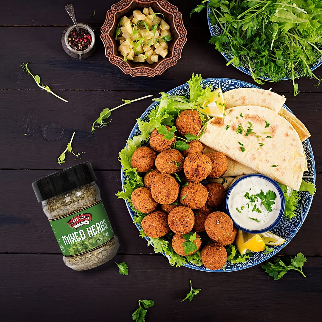 Carpe Victus No Onion No Garlic Jain Mixed Herbs Seasoning for Italian Cuisine, Premium Blend of Aromatic Herbs for Seasonings and Cooking, Fine Quality Spice Mix for Pasta & Pizza, 100 grams