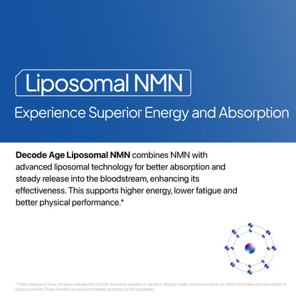 Liposomal NMN Supplement | 500 mg |1 Month Supply | For Increased Absorption & Higher NAD+ Levels | Everyday Support for Energy, Muscle Health & Overall Healthy Ageing | Decode Age