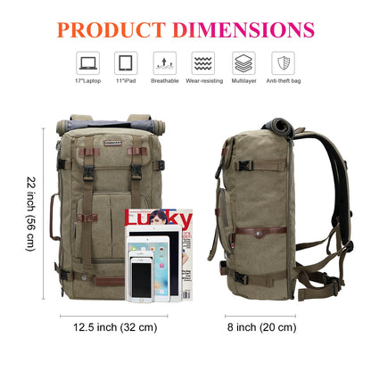 WITZMAN Canvas Backpack for Man Vintage Travel Backpack Large Laptop Backpack Convertible Shoulder Rucksack（A519-2 Army Green）